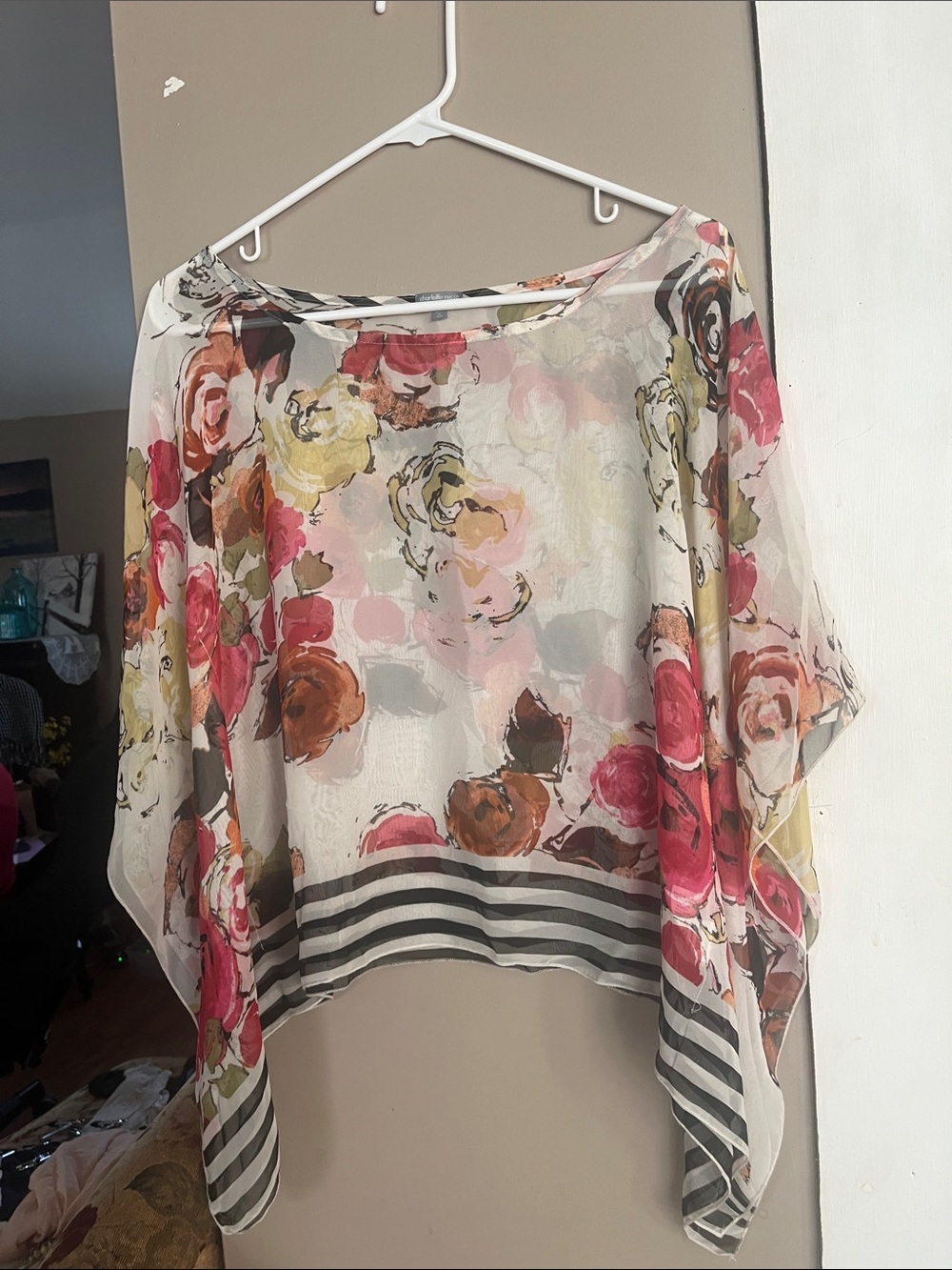 Charlotte Russe Sheer Floral Tunic Top in Pink, Red, Brown, Cream